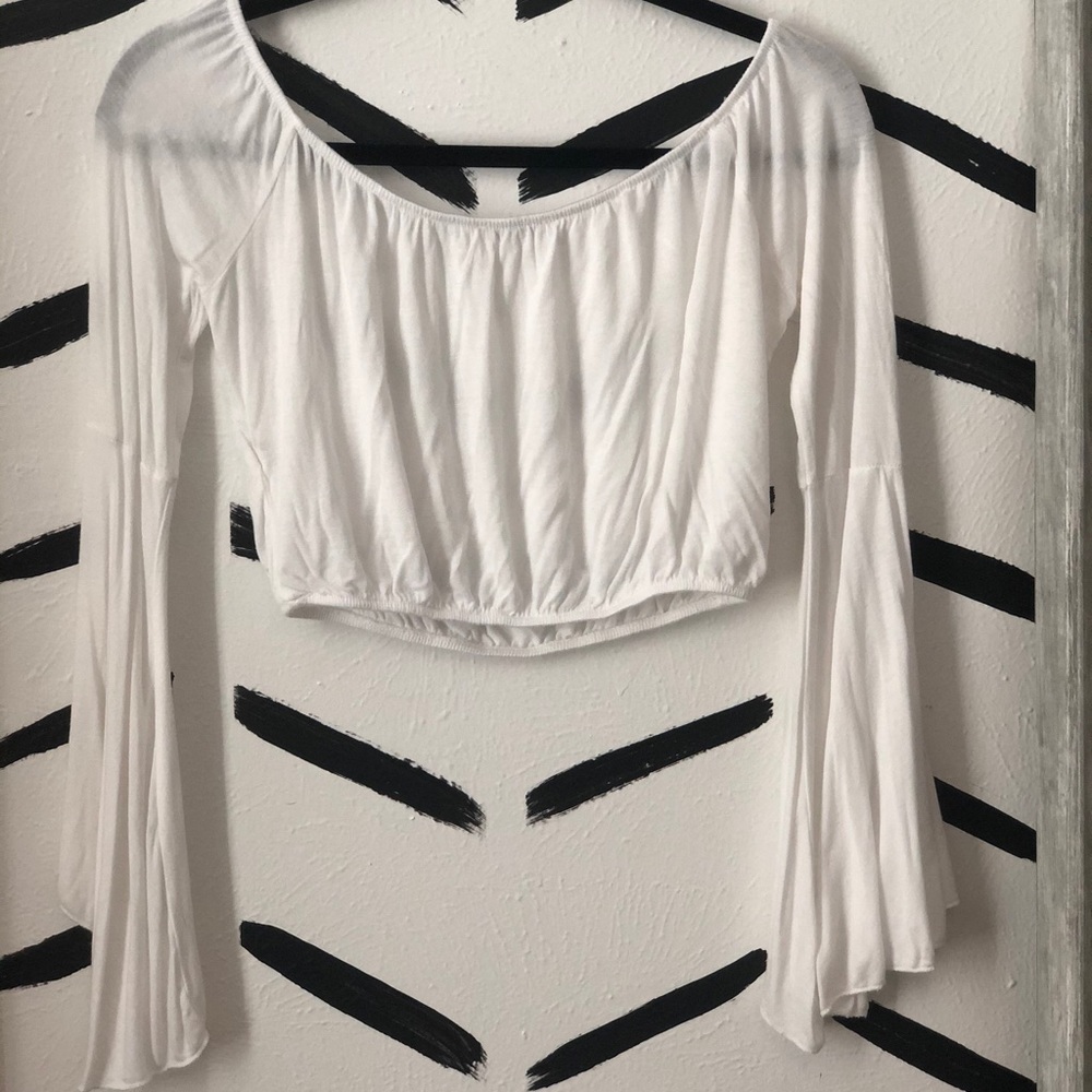 White bell sleeve crop top